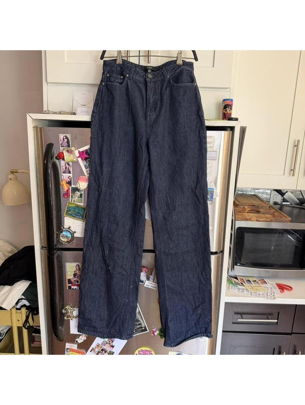 Afrm high-waisted wide-leg navy blue jeans